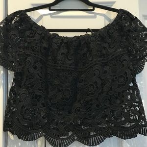 Black lace semi crop top
